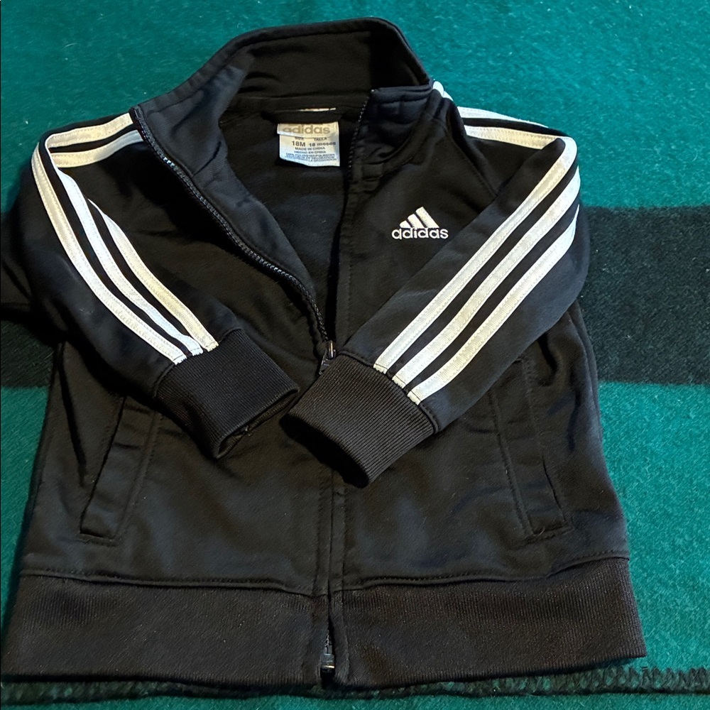 Toddlers Adidas Black Jacket with Iconic White Stripes